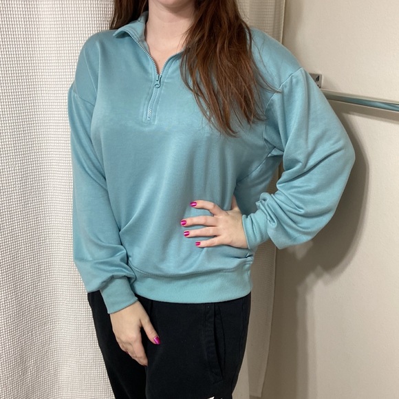 Women’s Three Dots relaxed fit cozy quarter zip Nile blue pullover. Sz medium - Picture 10 of 16